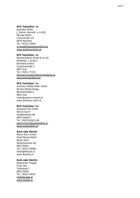 Liste der offenen Lehrstellen