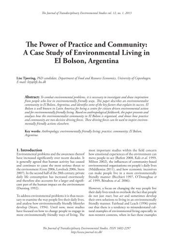 A Case Study of Environmental Living in El Bolson, Argentina