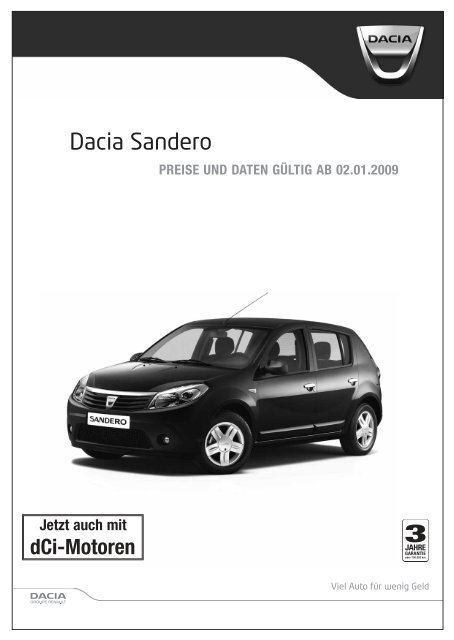 Dacia Sandero PREISE UND DATEN GÃœLTIG AB 02.01.2009