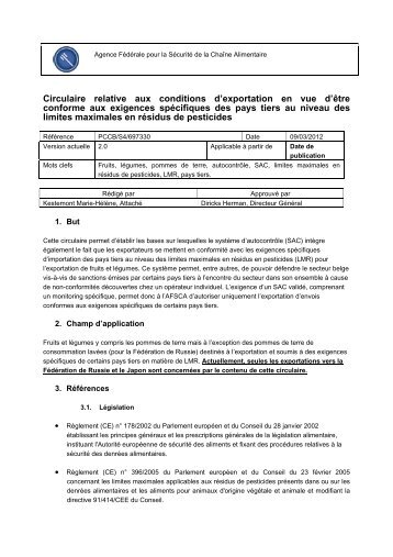 Circulaire relative aux conditions d'exportation en vue d'Ãªtre ... - Favv