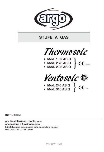 istruzioni stufe a gas argo - Ricambi Caldaie