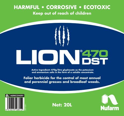 Lion 470 DST Label - Nufarm