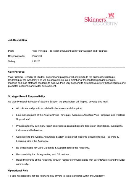 Vice Principal â Director of Student Behaviour Support and Progress ...