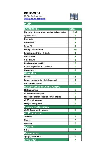 MICRO-MEGA INDEX Endodontics Page ... - Janouch Dental