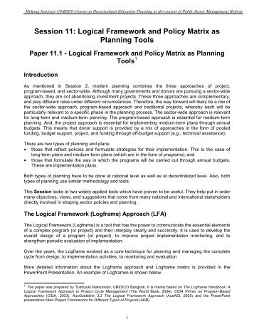 Logical Framework and Policy Matrix as - UNESCO Bangkok