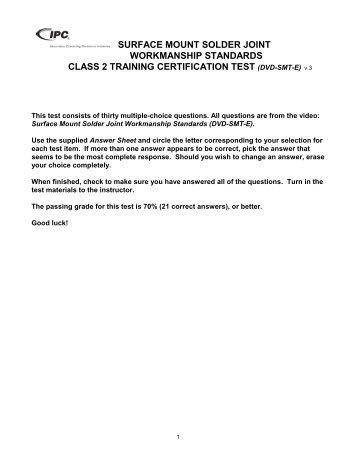 surface mount solder joint workmanship standards class 2 training