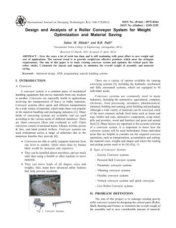 Design and Analysis of a Roller Conveyor System for Weight ...