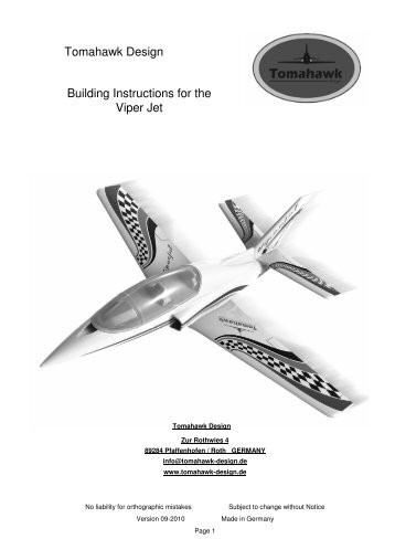 Tomahawk Design Building Instructions for the Viper Jet