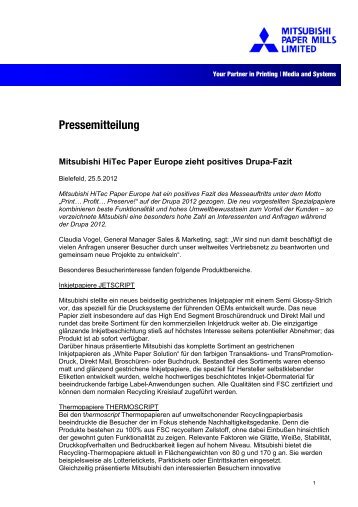 Pressemitteilung - Mitsubishi Paper