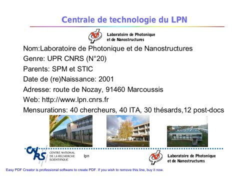 Centrale de technologie du LPN - RTB - CNRS