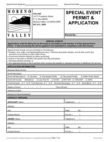 SPECIAL EVENT PERMIT & APPLICATION - City of Moreno Valley