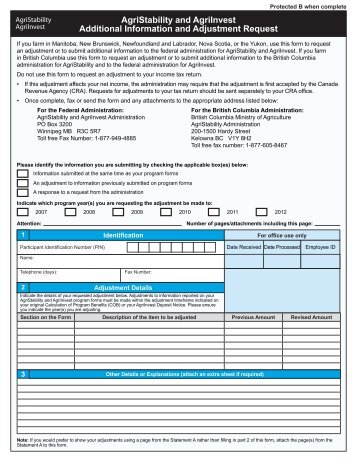 AgriStability and AgriInvest Additional Information and Adjustment ...