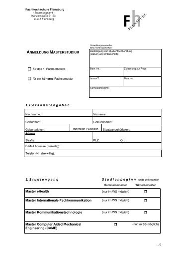 Anmeldungsunterlagen und Hinweise - Fachhochschule Flensburg