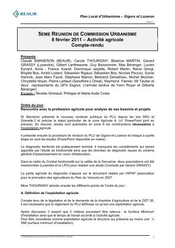 8 fÃ©vrier 2011 â€“ ActivitÃ© agricole Compte-rendu - Gigors & Lozeron