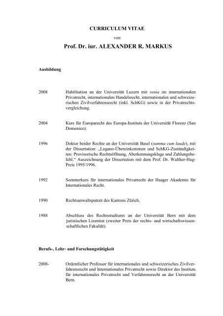 Prof. Dr. iur. ALEXANDER R. MARKUS - Institut fÃ¼r Internationales ...