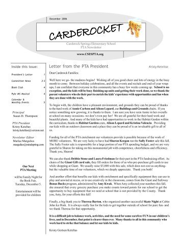 Letter from the PTA President - Carderock Springs PTA