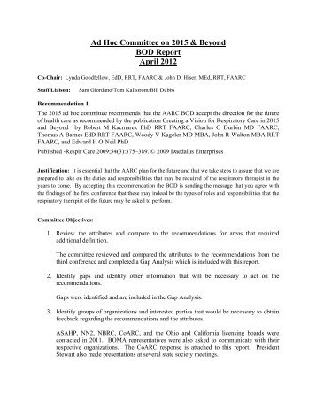 Ad Hoc Committee on 2015 & Beyond BOD Report - AARC.org