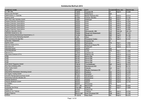 Exhibitorlist Biofach 2013