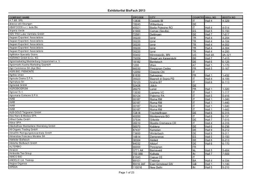 Exhibitorlist Biofach 2013