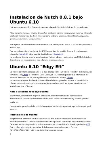 Instalacion de Nutch 0.8.1 bajo Ubuntu 6.10 Ubuntu 6.10 ... - Free