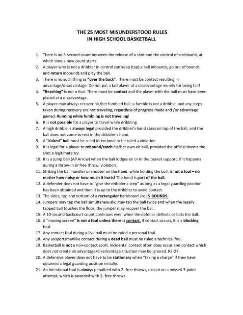 the 25 most misunderstood rules in high school ... - OSAA Basketball
