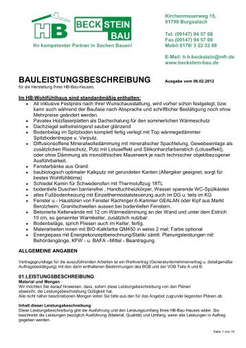BAULEISTUNGSBESCHREIBUNG - Hb-Beckstein-Bau