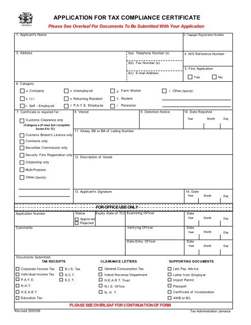 Tax Compliance Certificate Application Form tcc Tax Administration 