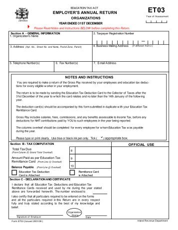 Form ET03 - Tax Administration Jamaica