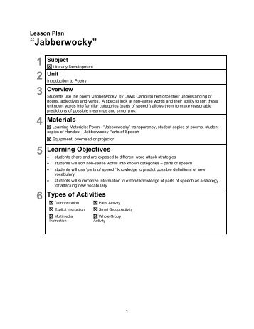 Lesson Plan: Jabberwocky - youth literacy canada