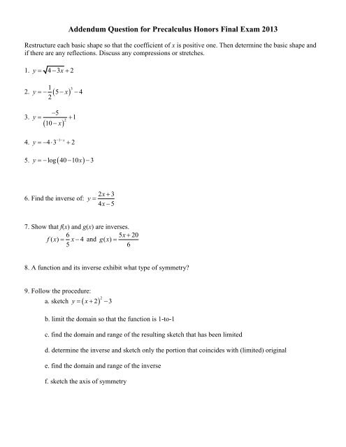 precalculus homework pdf