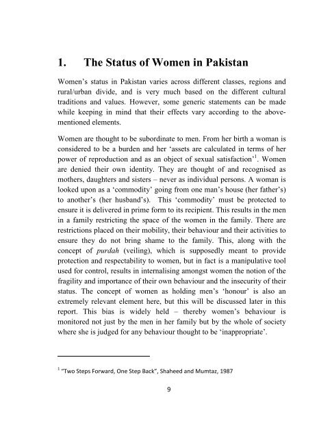 'Honour Killings' in Pakistan and Compliance of ... - Aurat Foundation