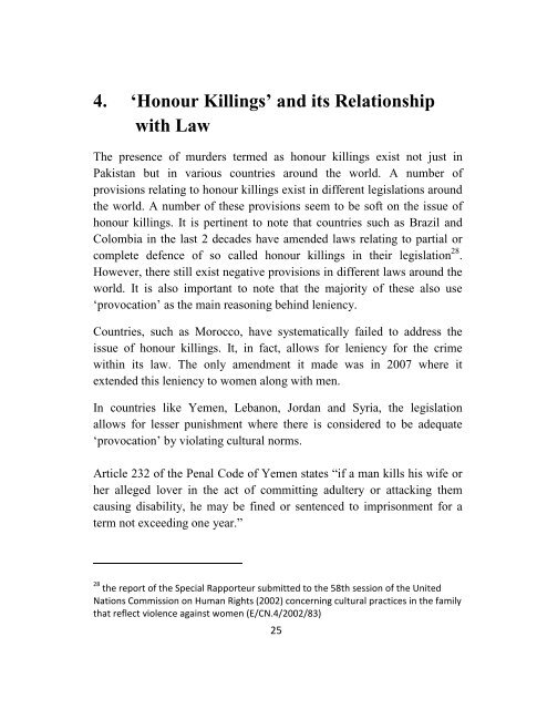'Honour Killings' in Pakistan and Compliance of ... - Aurat Foundation