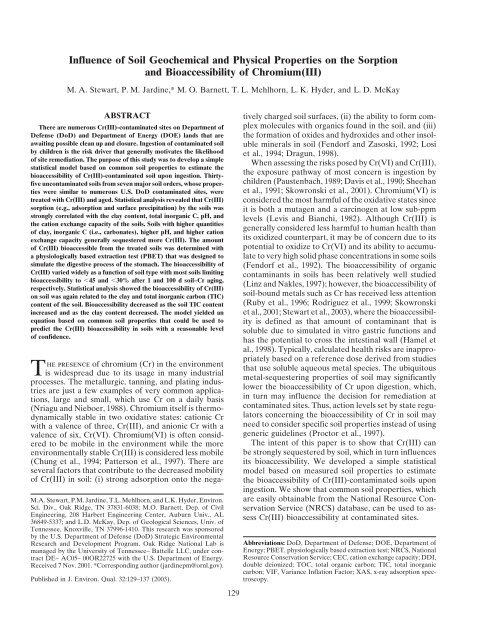 Influence of Soil Geochemical and Physical Properties on the ...