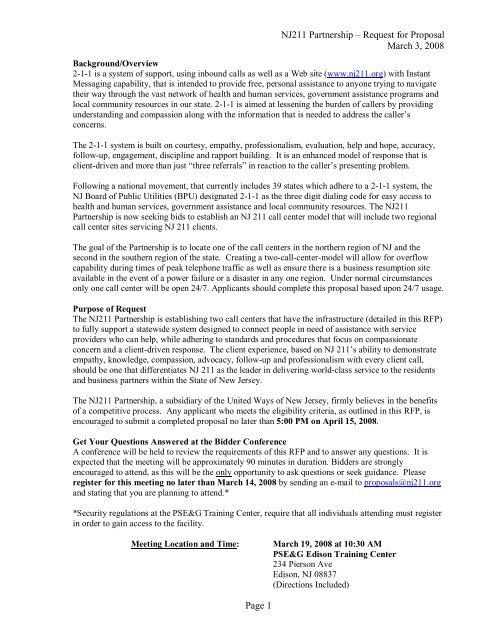 NJ211 Partnership â Request for Proposal March 3, 2008 Page 1