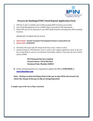 Process for Banking KTDFC Fixed Deposit Application Form - IFIN LTD
