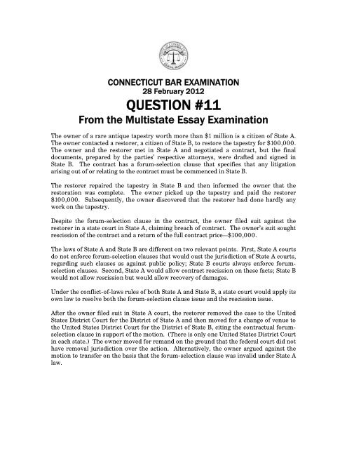 Bar Exam Sample Question from February 2012 Exam