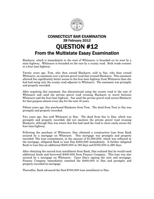 Bar Exam Sample Question from February 2012 Exam