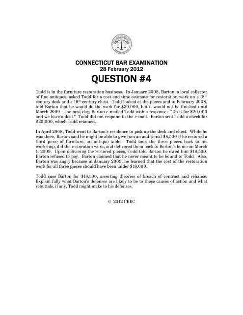 Bar Exam Sample Question from February 2012 Exam