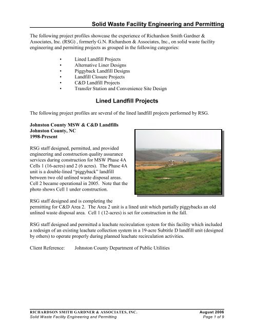 Solid Waste Facility Engineering and Permitting Lined Landfill Projects
