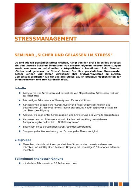 STRESSMANAGEMENT - "blue monday"-Gesundheitsmanagement