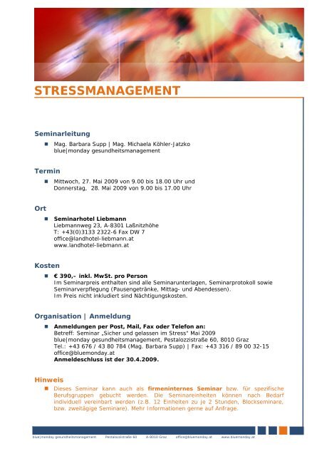 STRESSMANAGEMENT - "blue monday"-Gesundheitsmanagement