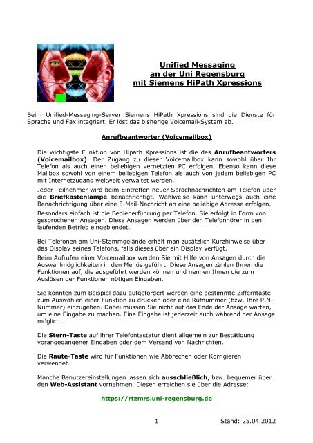 Kurzbedienungsanleitung Pdf 137 Kb Universita T Regensburg