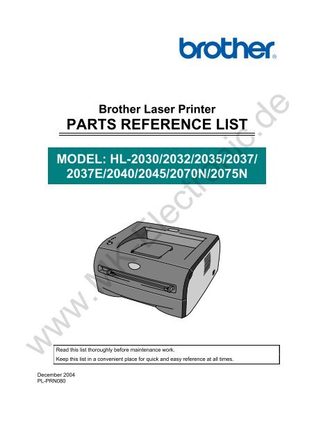 Brother Laser Printer PARTS REFERENCE LIST ... - MK Electronic