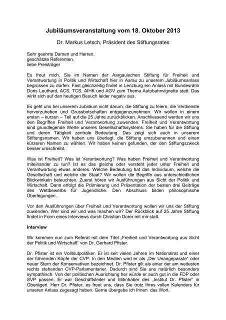 Rede von Dr. Markus Letsch - Stiftung für Freiheit und ...