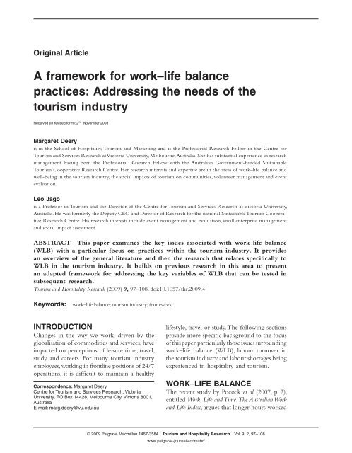 A framework for work â life balance practices: Addressing the needs ...