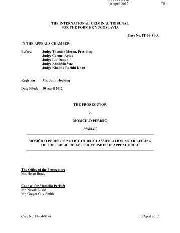 Public redacted version of the appeal brief of MomÄilo PeriÅ¡iÄ - ICTY
