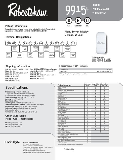 9915i Programmable - Robertshaw Thermostats