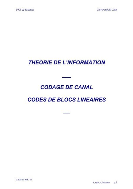 codage de canal codes de blocs lineaires