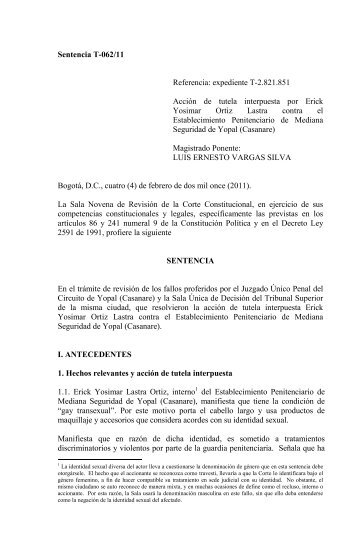 Sentencia T-062/11 Referencia: expediente T-2.821.851 Acción de ...