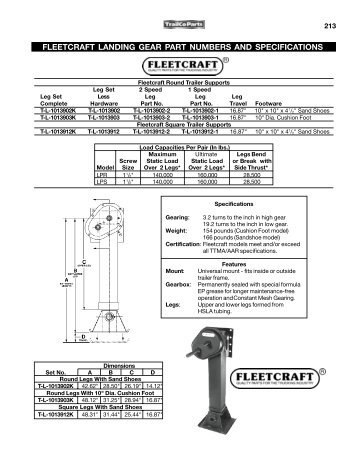 fleetcraft landing gear part numbers and specifications - Trailco Parts